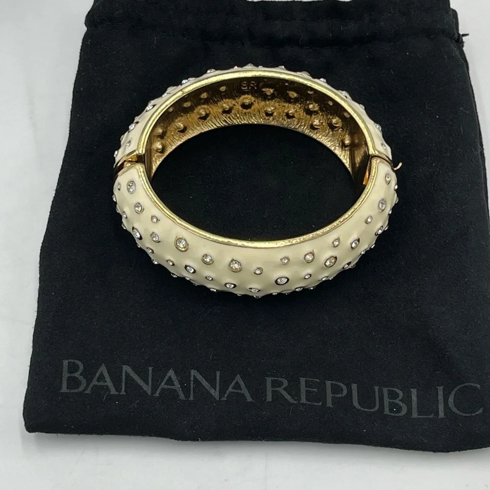 Banana Republic Cream Enamel Crystal Gold Hinge Women's Bangle